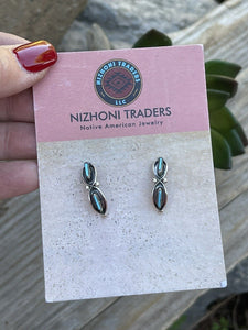 Navajo Sterling Silver & Turquoise Crescent Circle Post Earrings