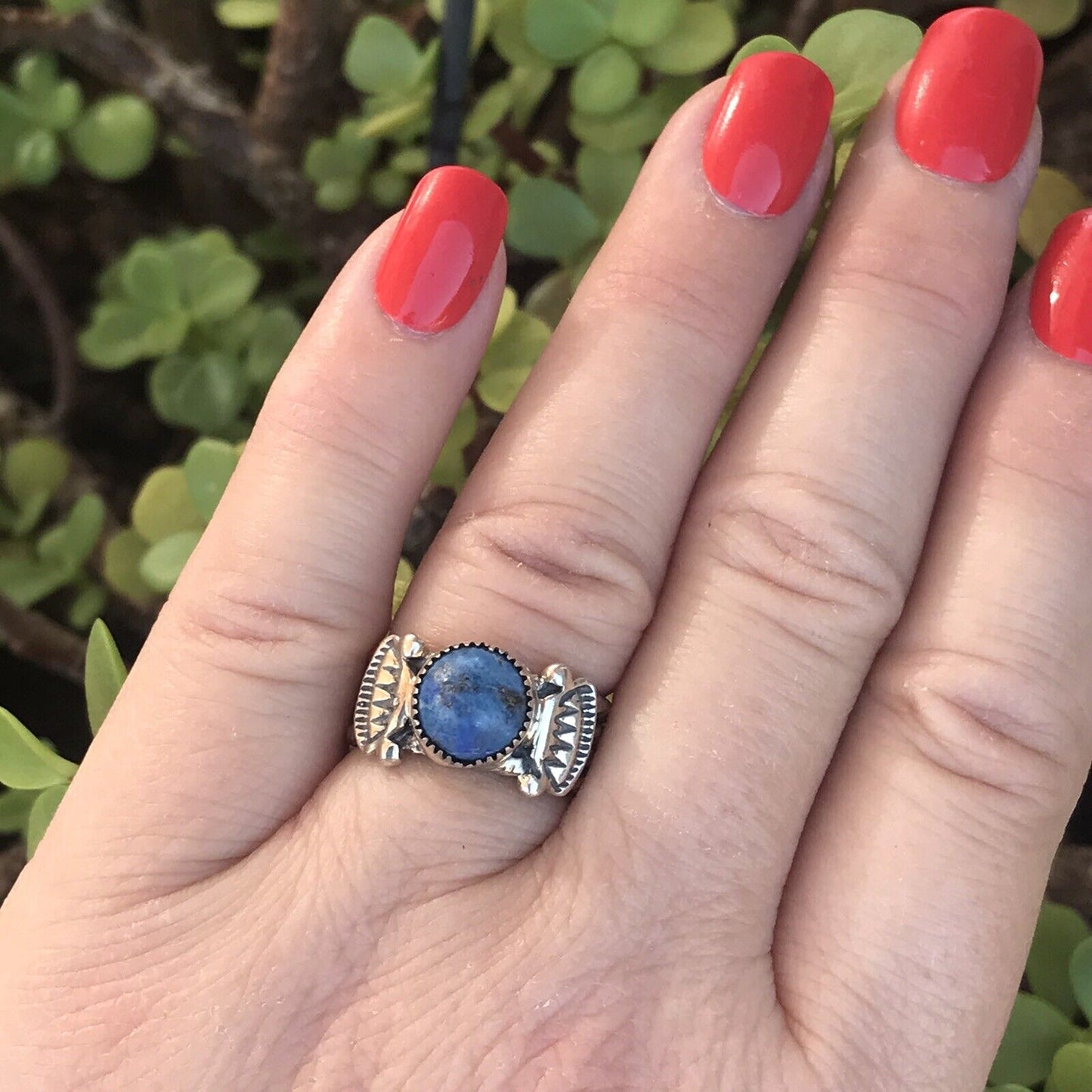 Navajo Sterling Silver Lapis Rope Cigar Band Ring