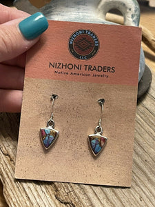 Navajo Pink Dream Mojave & Sterling Silver Triangle Dangle Earrings