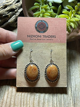 Load image into Gallery viewer, Beautiful Navajo Sterling Silver Apple Coral Oval Dangle Earrings