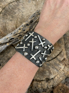 Navajo Sterling Silver Cuff Crazy Cross Bracelet By Chimney Butte Signed