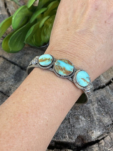 Navajo Sterling Silver & Turquoise Southwest Style Cuff Bracelet