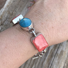 Load image into Gallery viewer, Navajo Turquoise &amp; Orange Spiny Oyster Sterling Silver Link Bracelet Signed