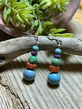 Load image into Gallery viewer, Navajo Sterling Silver Multi Stone Round Bead Dangle Earrings