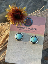 Load image into Gallery viewer, Navajo Turquoise &amp; Sterling Silver 5/8 Inch Stud Earrings Signed