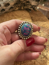 Load image into Gallery viewer, Navajo Blue Rainbow Opal &amp; Sterling Silver Ring Size 7