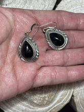 Load image into Gallery viewer, Beautiful Navajo Sterling Silver Black Onyx Teardrop Rope Dangle Earrings