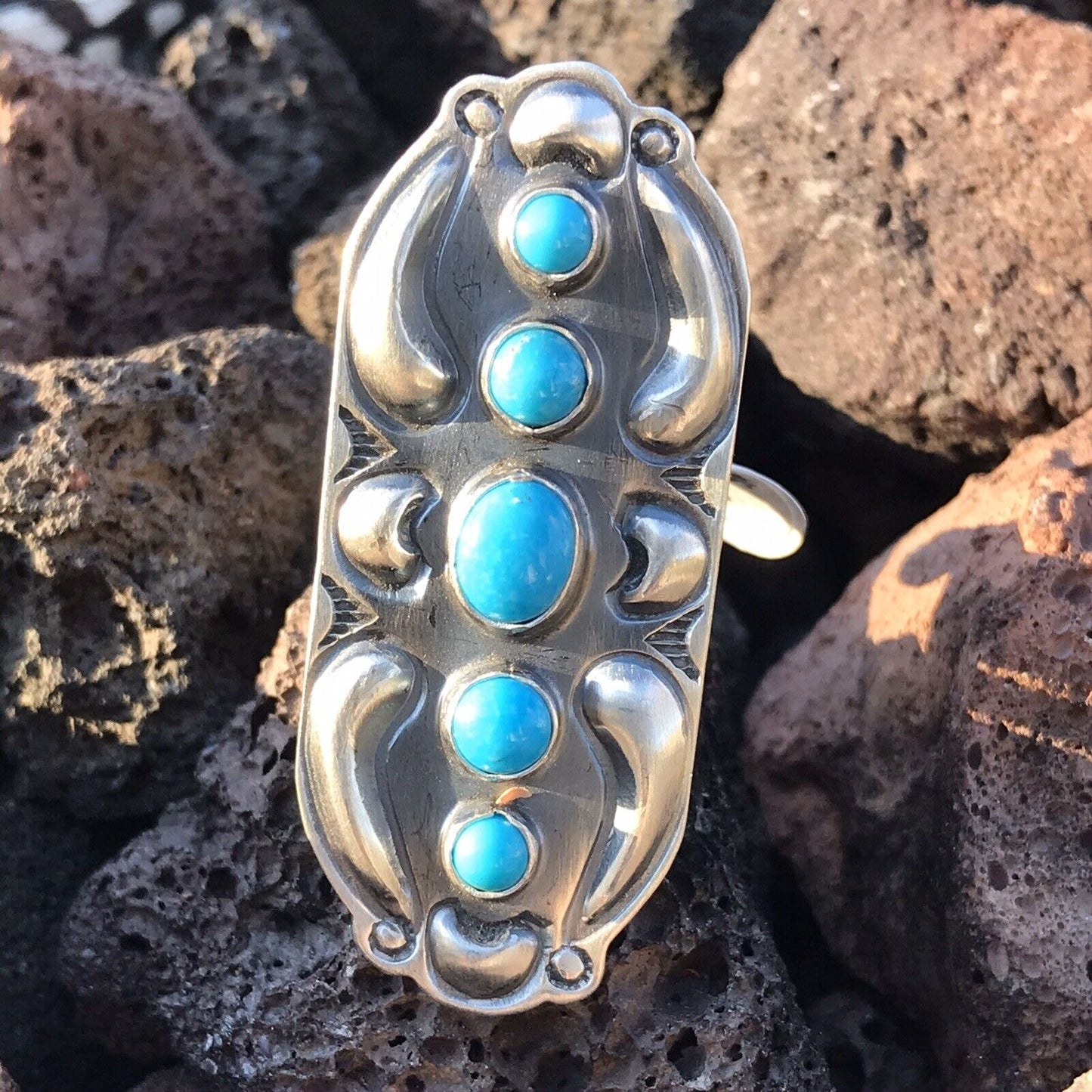 Navajo Sterling Silver  Turquoise 5 Stone Ring