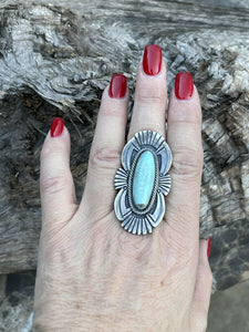 Navajo Sterling Silver Turquoise Nouveau￼ Statement Ring Sz 8