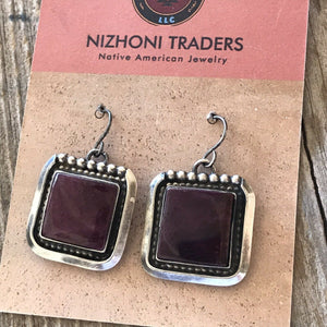 Navajo Sterling Silver  Purple Spiny Oyster Dangle Earrings