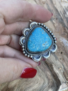 Navajo Classic Turquoise Sterling Southwestern Adjustable Ring Signed