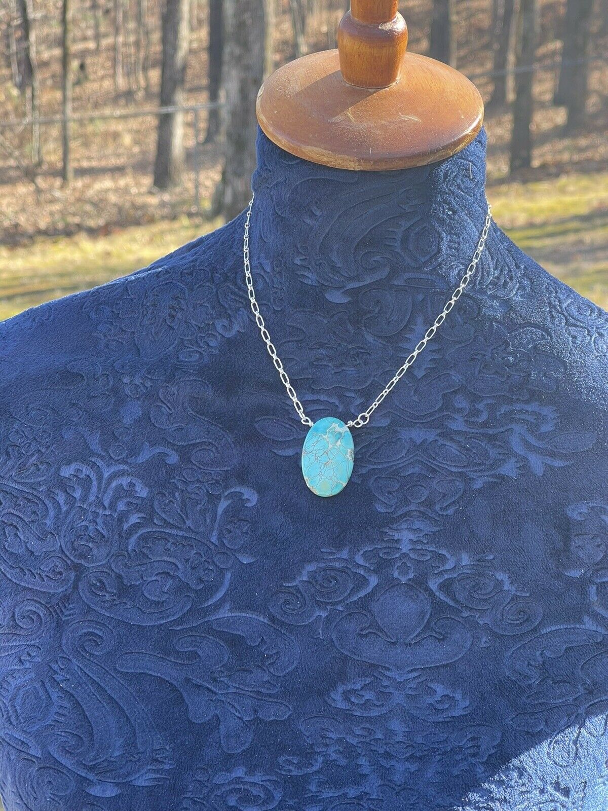 Navajo Kingman Turquoise & Sterling Silver Oval Necklace