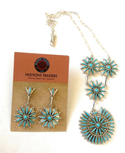 Load image into Gallery viewer, Zuni Sterling Silver &amp; Turquoise Needlepoint  Necklace &amp; Earring Set Signed