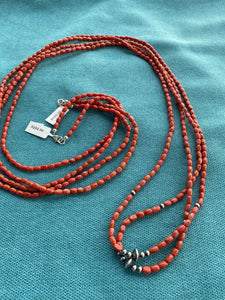 Amazing Coral And Sterling Silver 60 Inch Necklace