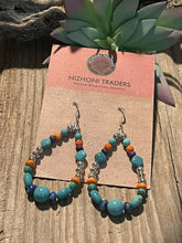 Load image into Gallery viewer, Navajo Sterling Silver Turquoise Multi Stone Beaded Hoop Dangle Earrings