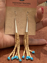 Load image into Gallery viewer, Heishi Beads And Turquoise Dangle Earrings