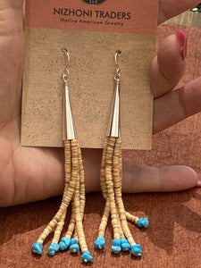 Heishi Beads And Turquoise Dangle Earrings