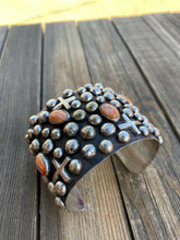 Load image into Gallery viewer, Navajo Sterling Silver &amp; Orange Spiny Cross Bracelet By Chimney Butte Signed