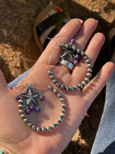 Load image into Gallery viewer, Navajo Sterling Silver Bead Purple Spiny Texas Hoop Earrings