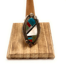 Load image into Gallery viewer, Navajo Sterling Silver And Multi Stone Inlay Ring Size 10