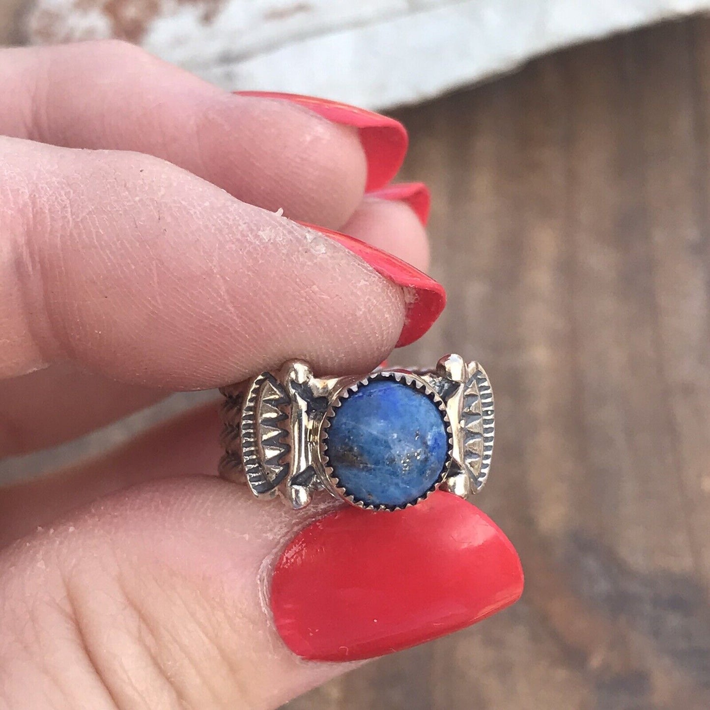 Navajo Sterling Silver Lapis Rope Cigar Band Ring