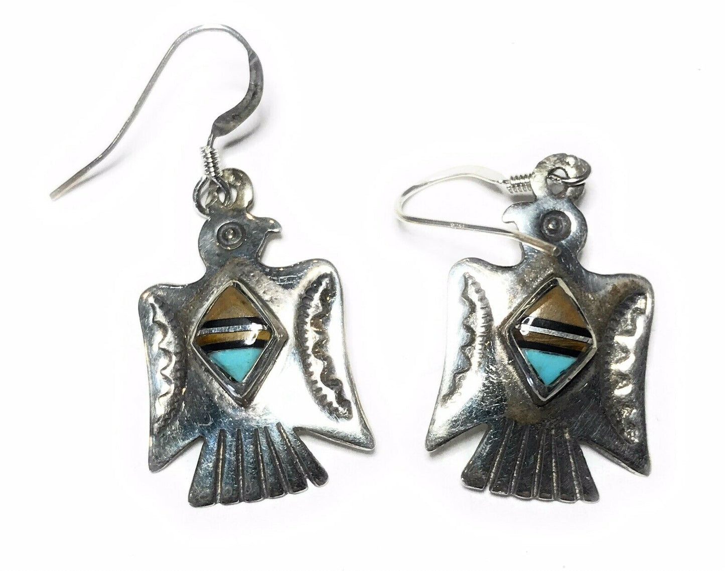 Navajo Turquoise Multi Stone  Sterling Silver Thunderbird Dangles