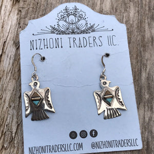 Navajo Turquoise Multi Stone  Sterling Silver Thunderbird Dangles