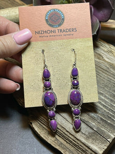 Navajo Sterling Silver Purple Dream Mojave Dangle Fancy Earrings Signed