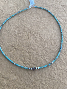 Navajo Turquoise Sterling Silver  Pearl Beaded 17” Necklace 4mm