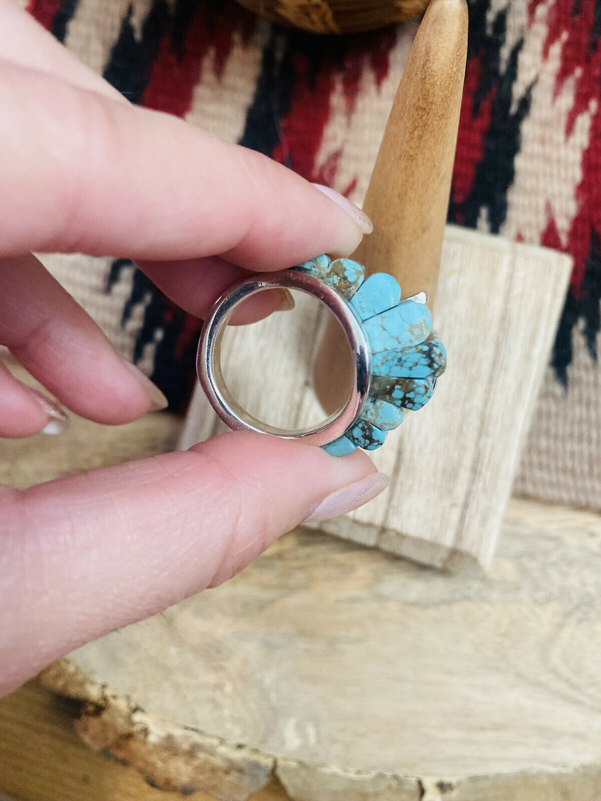 Navajo Turquoise & Sterling Silver High Rise Inlay Ring