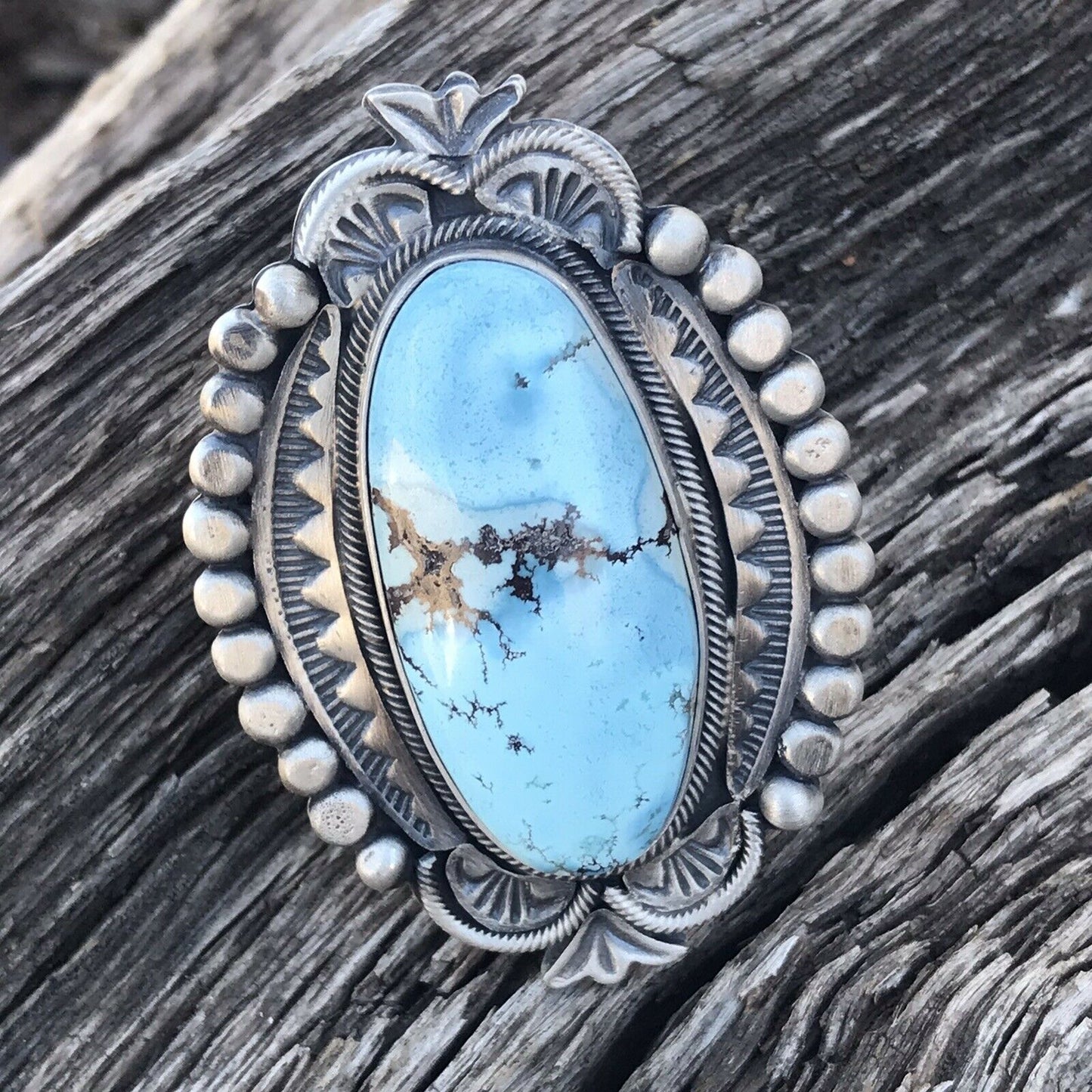 Navajo Golden Hills Turquoise & Sterling Silver Ring Sz 7.5