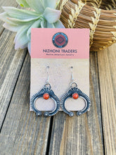 Load image into Gallery viewer, Navajo Coral &amp; Sterling Silver Naja Cross Dangle Earrings By Kevin Billah