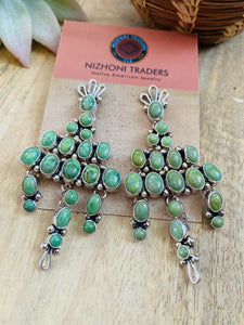 Navajo Sterling Silver And Sonoran Gold Turquoise Dangle Earrings Signed