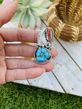 Load image into Gallery viewer, Navajo Turquoise, Coral &amp; Sterling Silver Ring Size 5