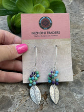 Load image into Gallery viewer, Navajo Sterling Silver &amp; Multi Stone Leaf Dangle Earrings