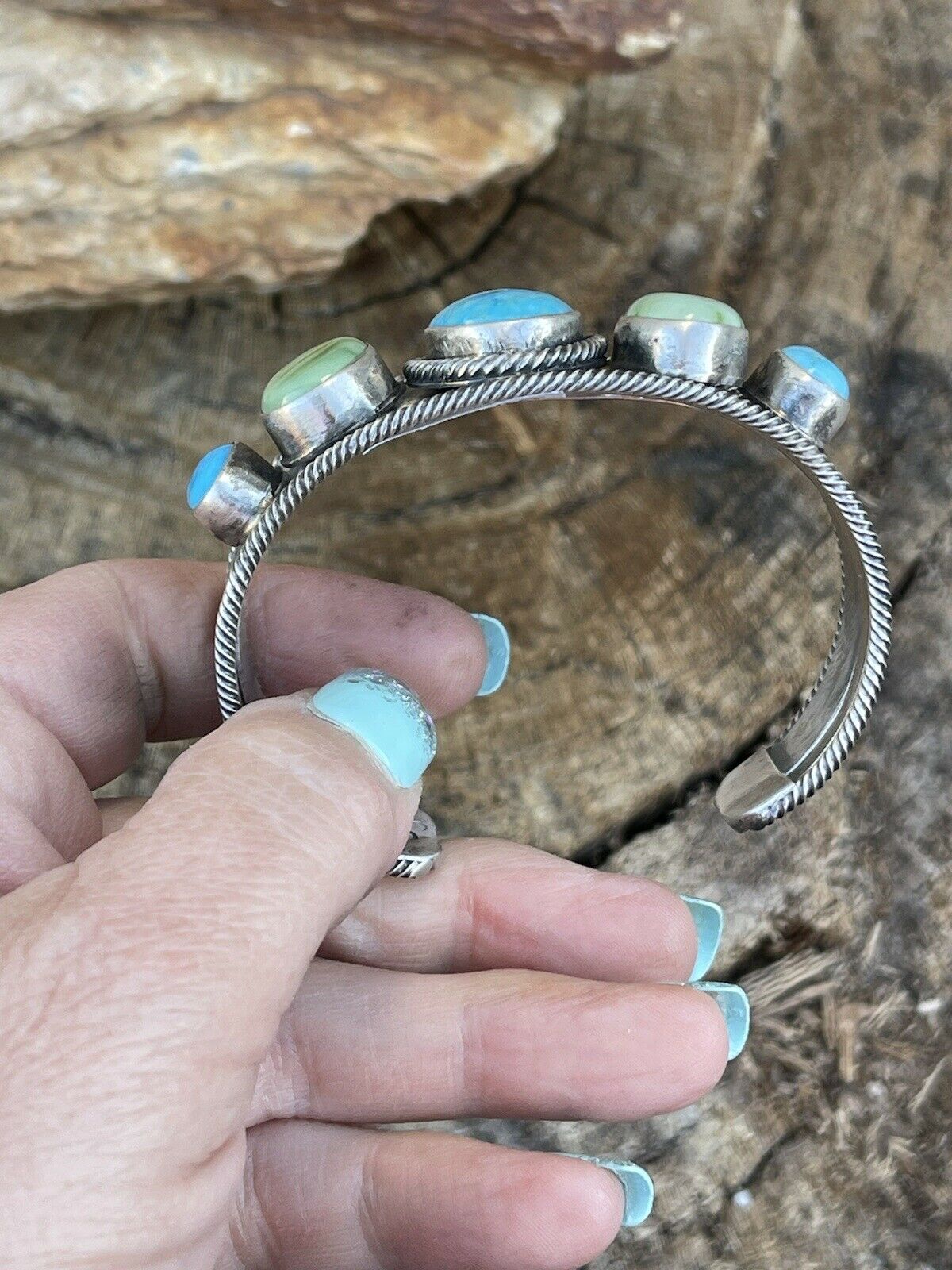 Navajo Sterling Sonoran Gold & Golden Hills Turquoise Cuff Bracelet Signed