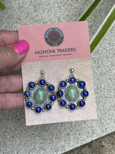 Load image into Gallery viewer, Navajo Sterling Silver Lapis &amp; Turquoise Stone Cluster Dangle Earrings B. Lee