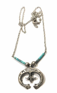 Navajo Turquoise Stone & Sterling Silver Naja Necklace