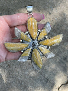 Navajo Sterling Silver Bumblebee Jasper Jumbo Cluster Pendant