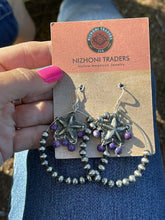 Load image into Gallery viewer, Navajo Sterling Silver Bead Purple Spiny Texas Hoop Earrings
