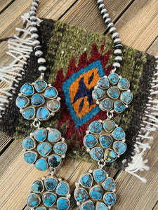Navajo Natural Kingman & Sterling Silver  Cluster Necklace