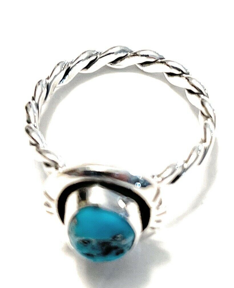 Navajo Sterling Silver Kingman Turquoise Rope Ring