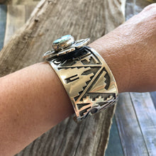 Load image into Gallery viewer, Golden Hill Turquoise &amp; Sterling Silver Handstamped Cuff Signed