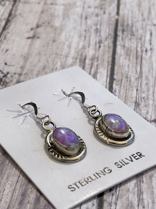 Navajo Iridescent Pink Opal And Sterling Silver Dangle Earrings