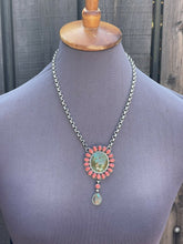 Load image into Gallery viewer, Navajo Tibetan Turquoise &amp; Spiny Sterling Drop Cluster Necklace Signed