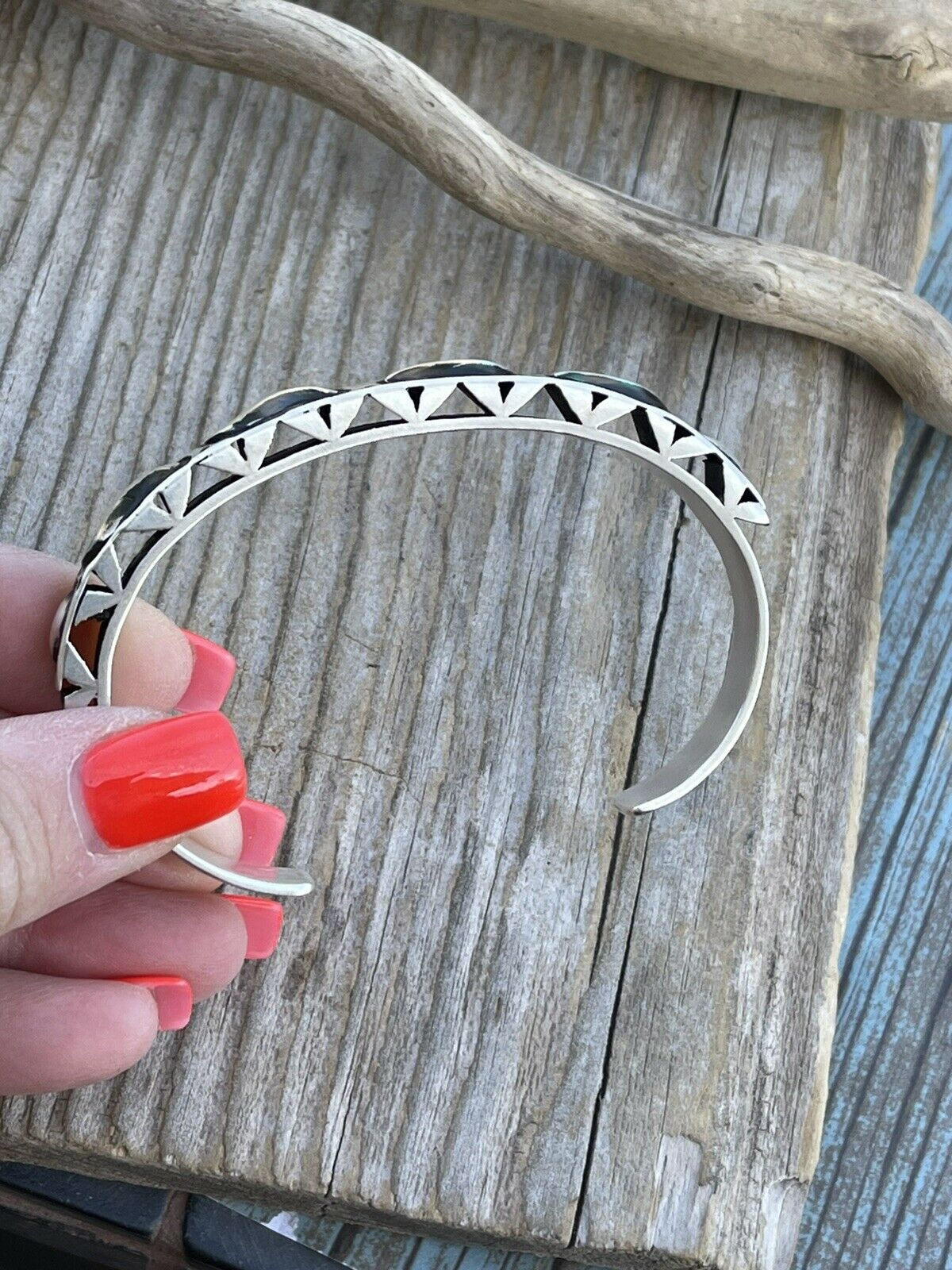 Leander Tahe Hand Stamped Sterling Navajo Bracelet Signed