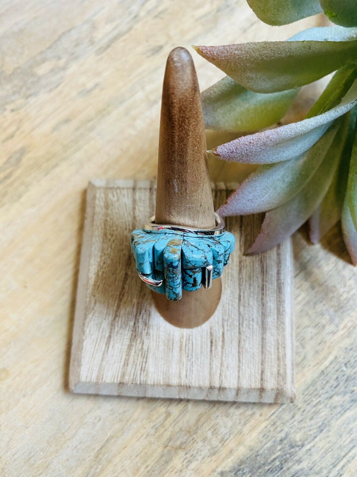 Navajo Turquoise & Sterling Silver High Rise Inlay Ring