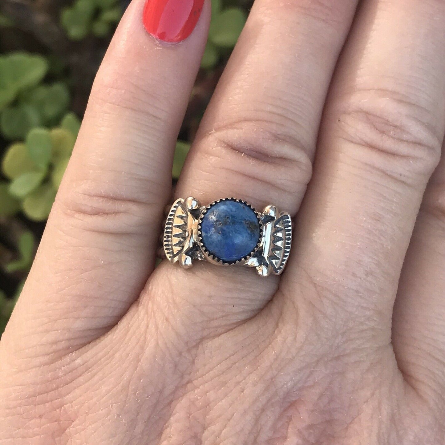 Navajo Sterling Silver Lapis Rope Cigar Band Ring