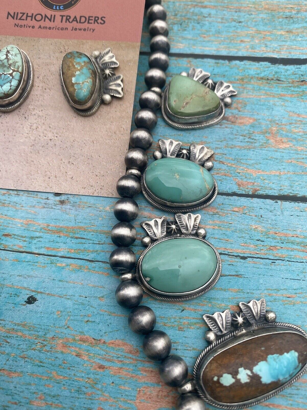 Stunning Navajo Sterling Silver Royston Turquoise Necklace & EarrIng Set