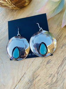 Navajo Sterling Silver & Turquoise Circle Dangle Earrings Signed